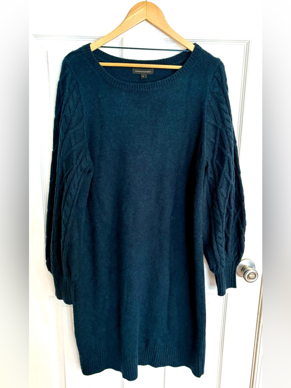 Banana Republic Teal Cable-Knit Sleeve Sweater Dress